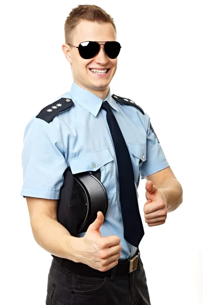 Polizist gestikuliert mit Daumen nach oben — Stockfoto