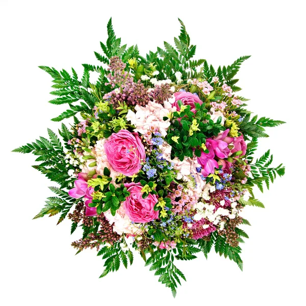 Buquê de flores com rosas e hortênsias — Fotografia de Stock