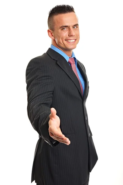 Businessman in suit with handshake — Stock Photo, Image