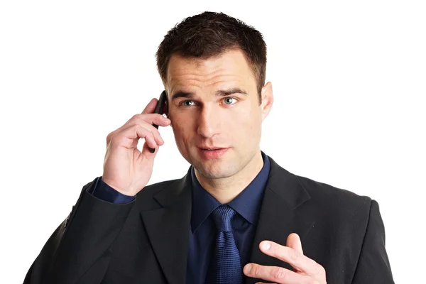 Man talks at mobile phone — Stock Photo, Image