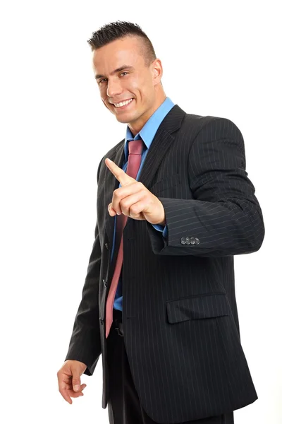 Smiling man shows on you — Stock Photo, Image