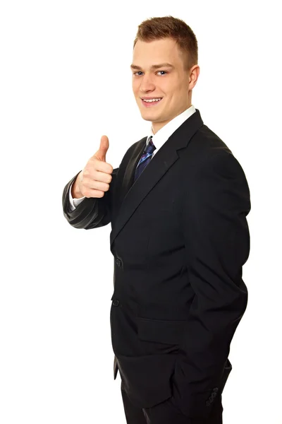 Uśmiechnięty mężczyzna Wyświetlono kciuk w — Zdjęcie stockowe