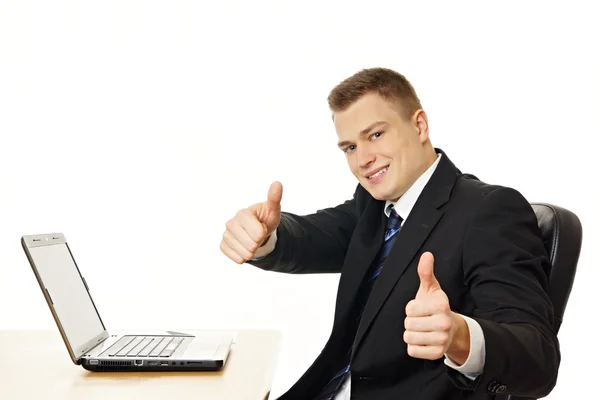 Businessman gesturing thumbs up sign — Stock Photo, Image