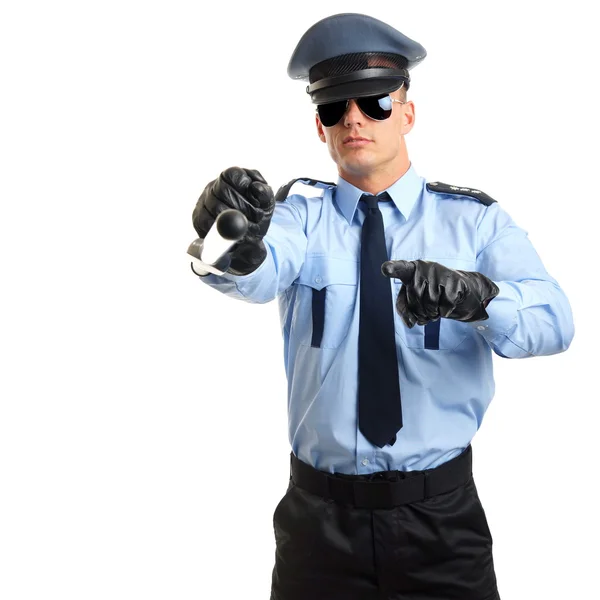 Policeman in uniform shows on you — Stock Photo, Image