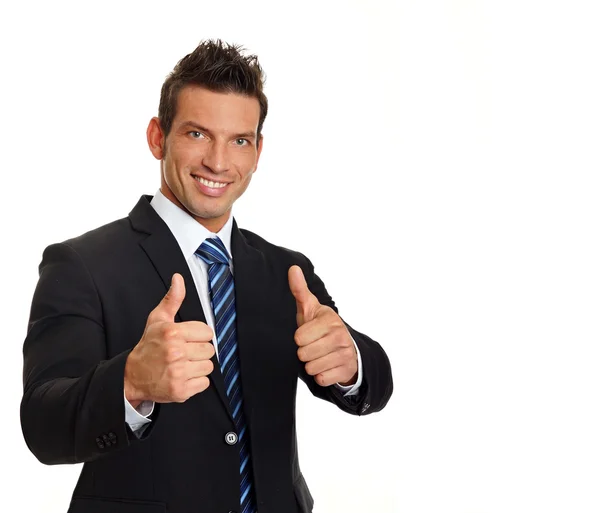 Sorrindo homem mostrando polegares para cima — Fotografia de Stock