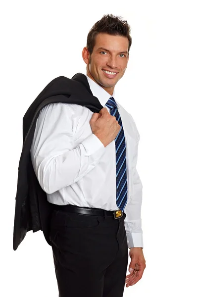 Man with jacket slung over shoulder — Stock Photo, Image