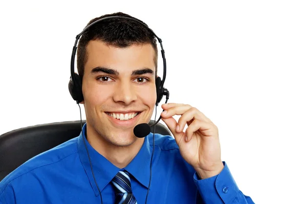 Customer service operator with headphones and microphone — Stock Photo, Image