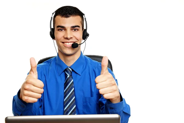 Customer service operator gesturing thumbs up — Stock Photo, Image
