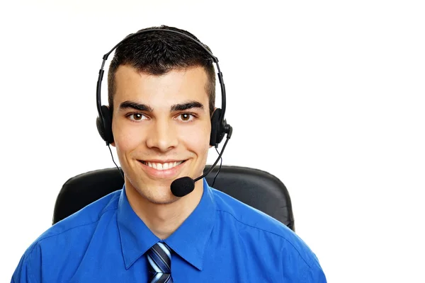 Customer service operator with headphones and microphone — Stock Photo, Image