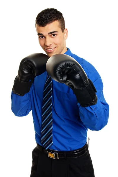 Man with boxer gloves on his hands — Stock Photo, Image