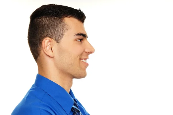Young man in blue shirt — Stock Photo, Image