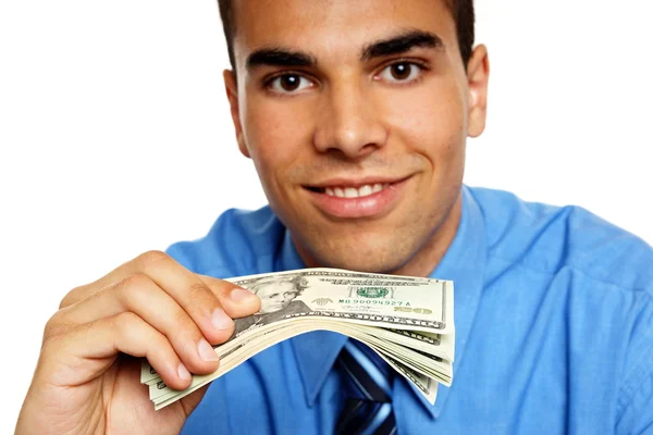 Mężczyzna informuje, że pieniądze — Zdjęcie stockowe