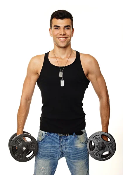 Adam egzersizleri dumbbells ile — Stok fotoğraf