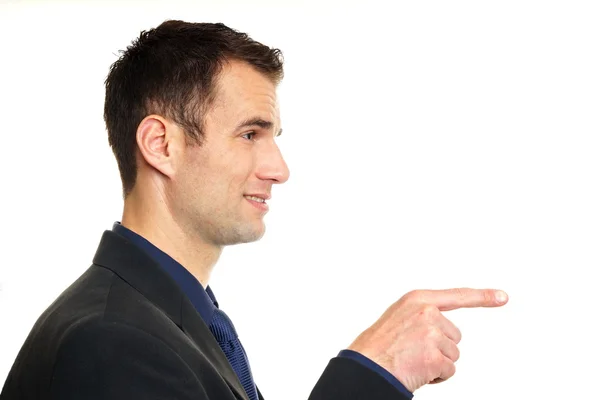 Handsome man pointing on right side — Stock Photo, Image