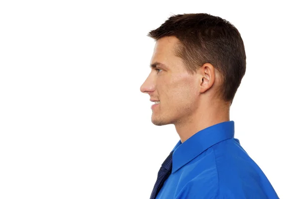 Young man in blue shirt — Stock Photo, Image