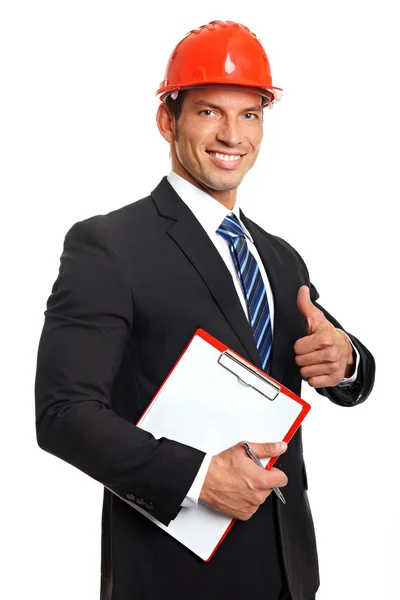 Businessman gesturing thumb up sign — Stock Photo, Image