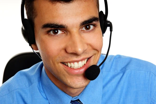 Customer service operator with headphones a — Stock Photo, Image