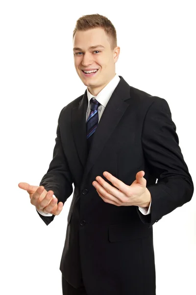 Businessman gestures with his hands — Stock Photo, Image