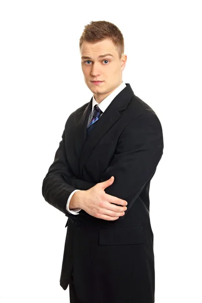 Junger Mann im schwarzen Anzug — Stockfoto