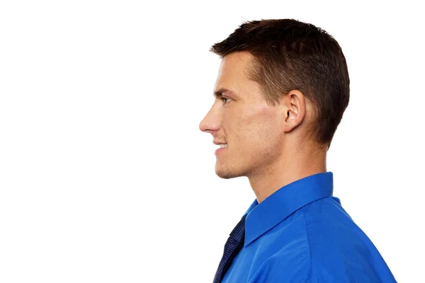 Young man in blue shirt — Stock Photo, Image