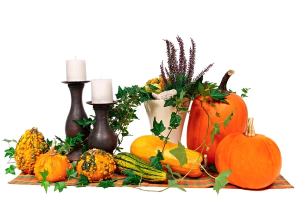 Decoration with pumpkins and candles — Stock Photo, Image