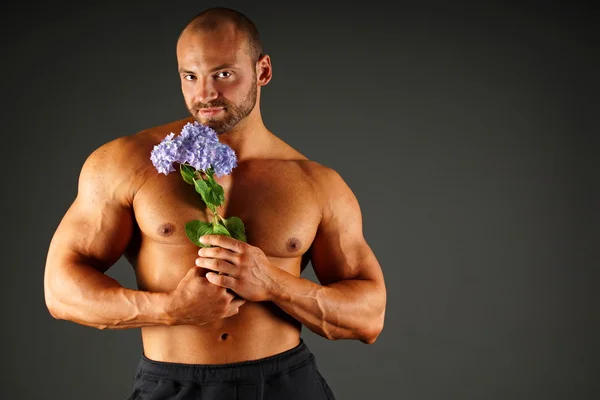 Muscular man with flower — Stock Photo, Image