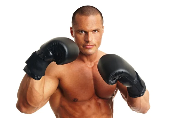 Muscular man in with boxer gloves — Stock Photo, Image