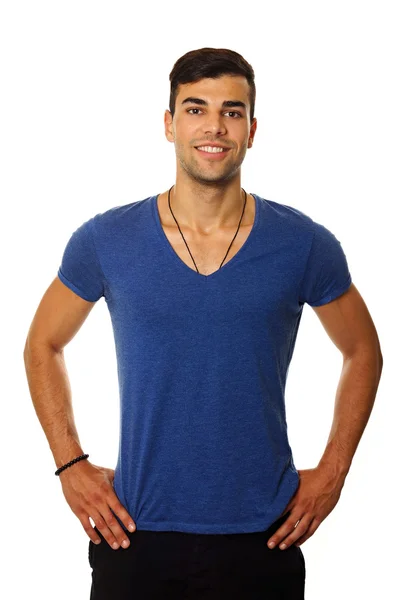 Junger lächelnder Mann im blauen Hemd — Stockfoto