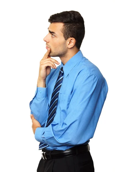 Pensando hombre de negocios en camisa azul —  Fotos de Stock