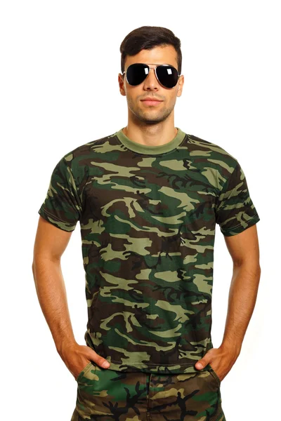 Military man in sunglasses — Stock Photo, Image