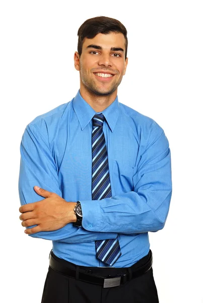 Tänkande affärsman i blå skjorta — Stockfoto