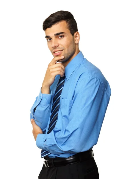 Thinking businessman in blue shirt — Stock Photo, Image