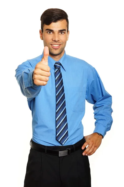 Young businessman shows thumb up — Stock Photo, Image