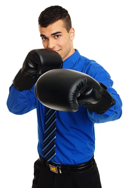 Young businessman with boxer gloves — Stock Photo, Image