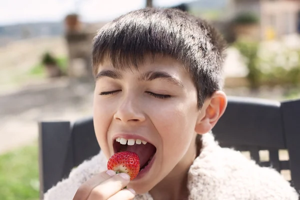 Çilek yeme bir çocuk