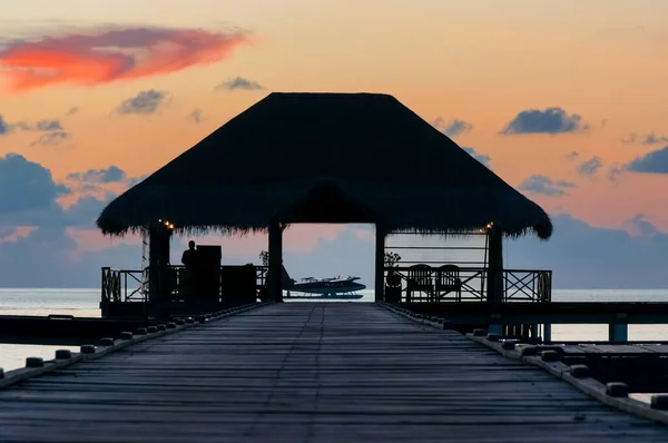 Landing Seaplane Maldivian Lagoon Sunset Luxurious Travel Concept — Stock Photo, Image