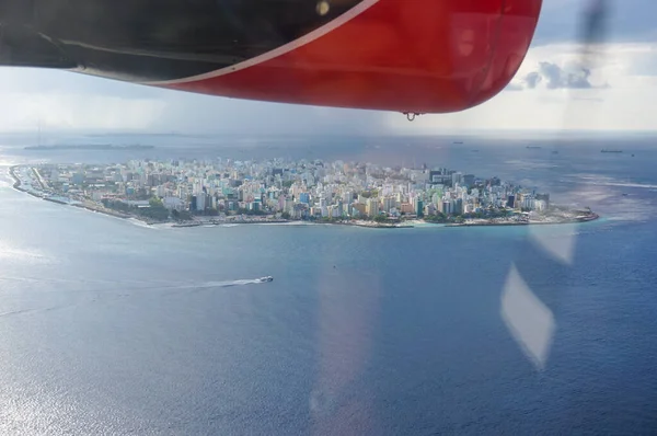 Vista Aerea Idrovolante Maschio Capitale Delle Maldive Isola Sovraffollata Nell — Foto Stock