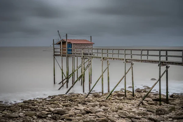 Typical Old Wooden Fishing Hut Stilts Called Carrelet Atlantic Ocean — Stock Photo, Image