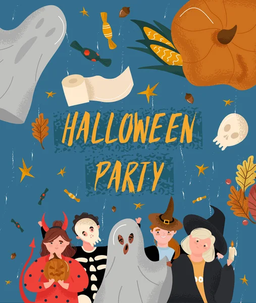 Wesołego Halloween Plakat Imprezą Halloween Stylu Kreskówki Jasny Świąteczny Wektor — Wektor stockowy