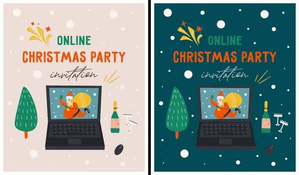 Festa Online Conjunto Convites Engraçados Brilhantes Para Festa Online Natal — Vetor de Stock