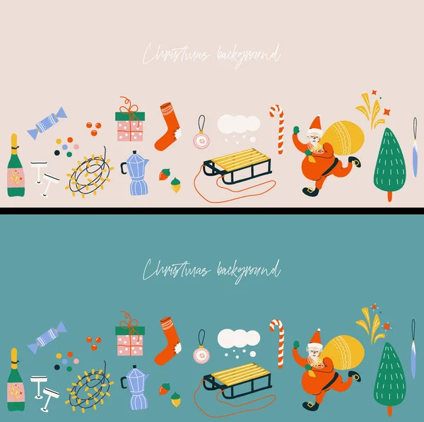 Brillante Vector Plano Fondos Navidad Con Conjunto Elementos Para Decoración — Vector de stock