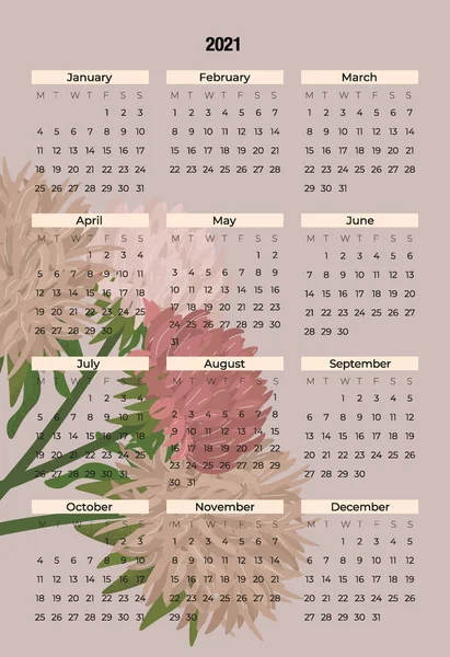 Laconic Modern Vektor Rosa Kalender För 2021 Med Dammiga Rosa — Stock vektor