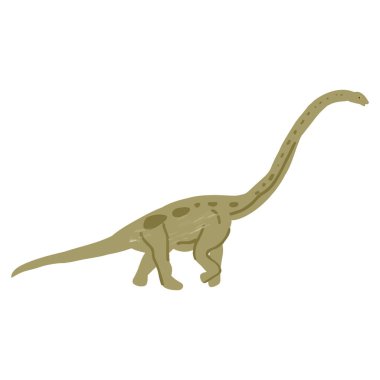 Çizgi film tarzında komik vektör düz dinozor. Dinozor Diplodocus. Çocuk ansiklopedileri ve dinozorlar hakkındaki materyaller için resim. Eski hayvanlar. Diplodocus beyaz arka planda.