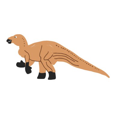 Çizgi film tarzında komik vektör düz dinozor. Dinozor iguanadonu. Çocuk ansiklopedileri ve dinozorlar hakkındaki materyaller için resim. Eski hayvanlar. Beyaz arkaplanda iguanadon.