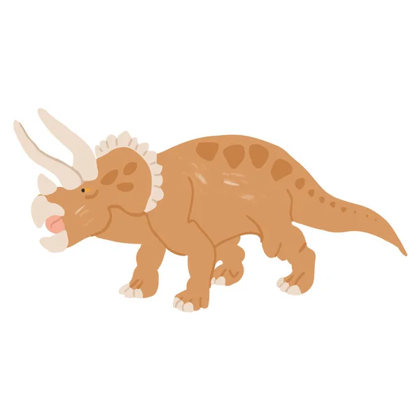 Rolig Vektor Platt Dinosaurie Tecknad Stil Dinosaurie Triceratops Illustration För — Stock vektor