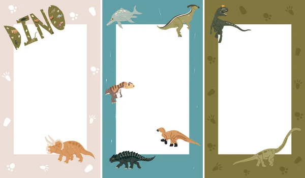 Söta Omslag Design Med Dinosaurier Tecknad Stil För Broschyrer Berättelser — Stock vektor