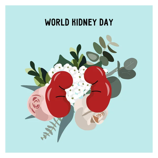 Vackra Vykort Till World Kidney Day Begreppet Frisk Och Blommande — Stock vektor