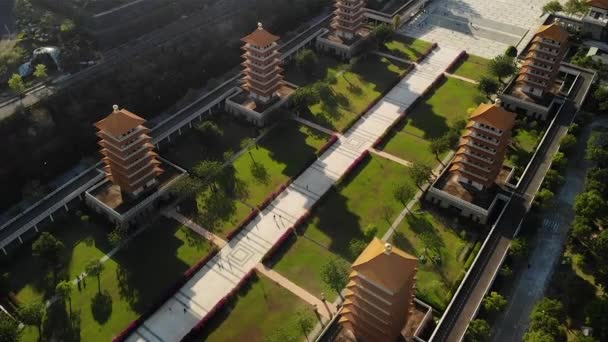 Vue Aérienne Coucher Soleil Sur Drone Musée Bouddha Guang Shan — Video