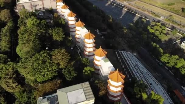 Letecký Bezpilotní Letoun Západ Slunce Pohled Guang Shan Buddha Muzeum — Stock video