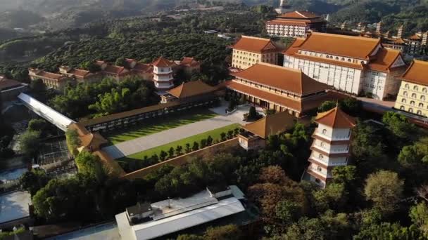 Αεροφωτογραφία Drone Ηλιοβασίλεμα Του Guang Shan Μουσείο Του Βούδα Στο — Αρχείο Βίντεο